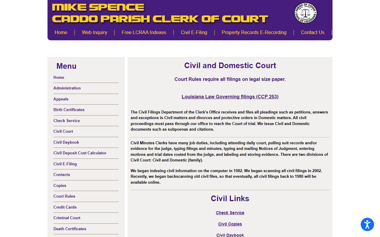 Caddo Parish Clerk of Court civil division records source