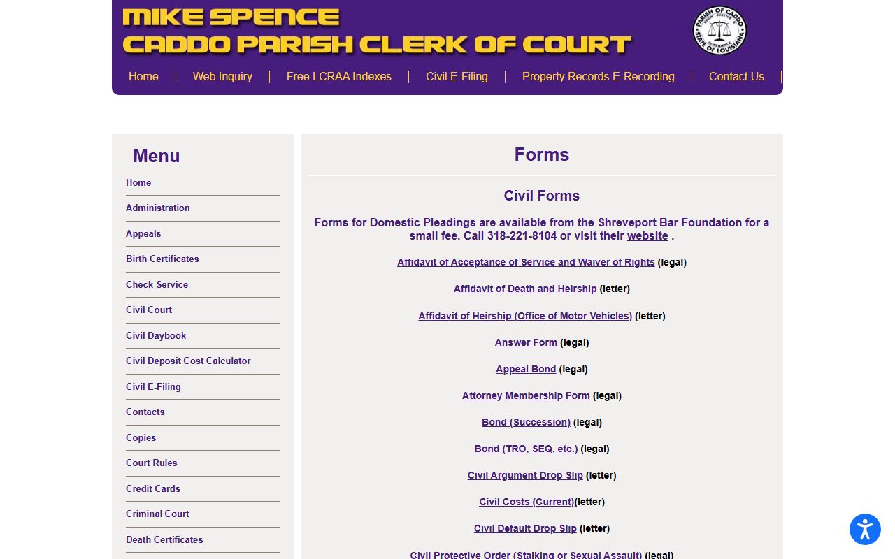 Caddo Parish Clerk of Court forms records source