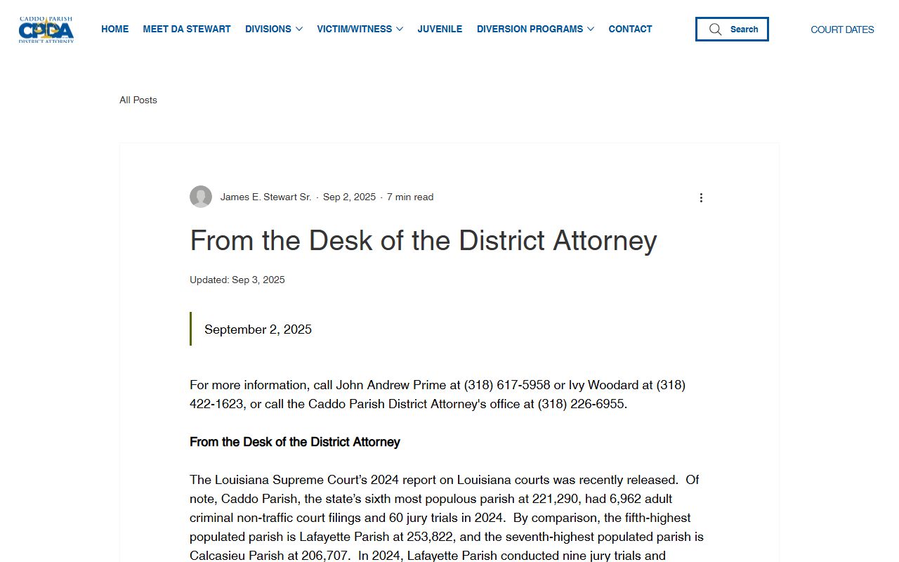 Caddo Parish arrest records District Attorney caseload update