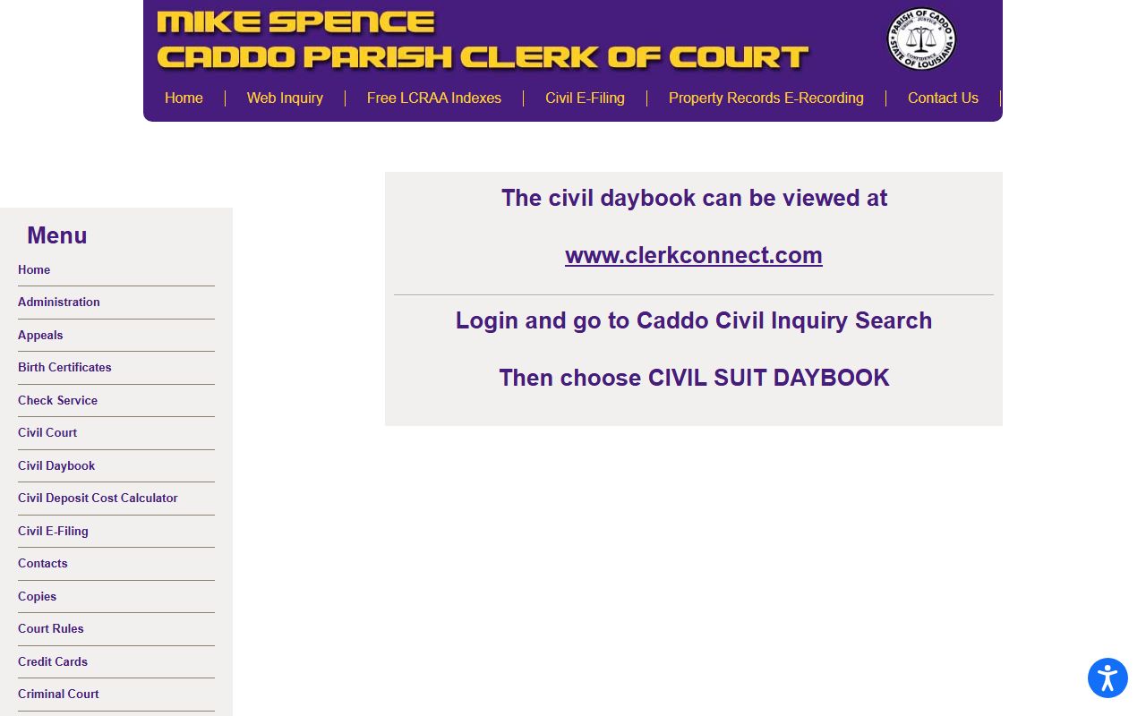 Caddo Parish court dockets civil suit daybook instructions