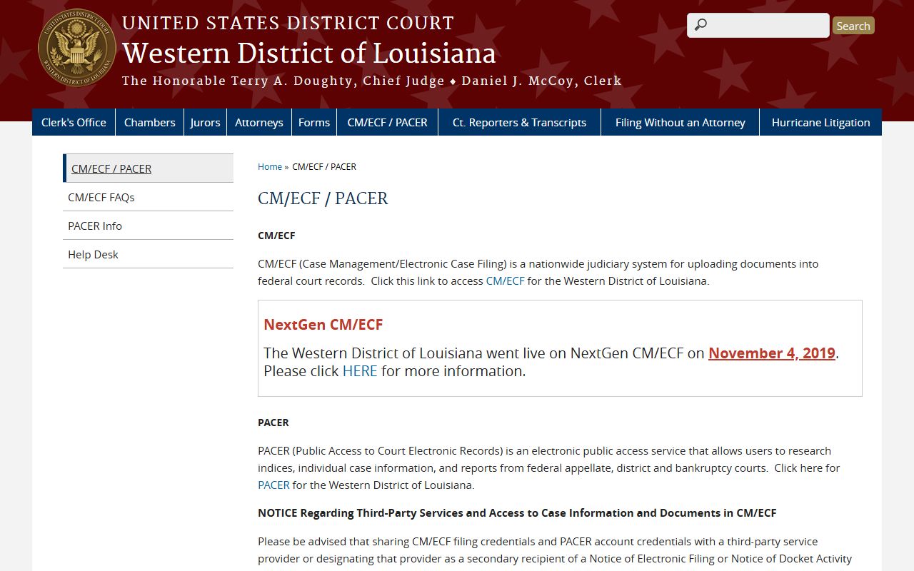 Caddo Parish court dockets Western District CM ECF and PACER access