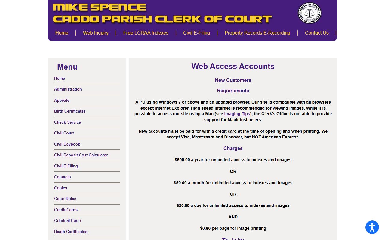 Caddo Parish court records Clerk Connect access pricing