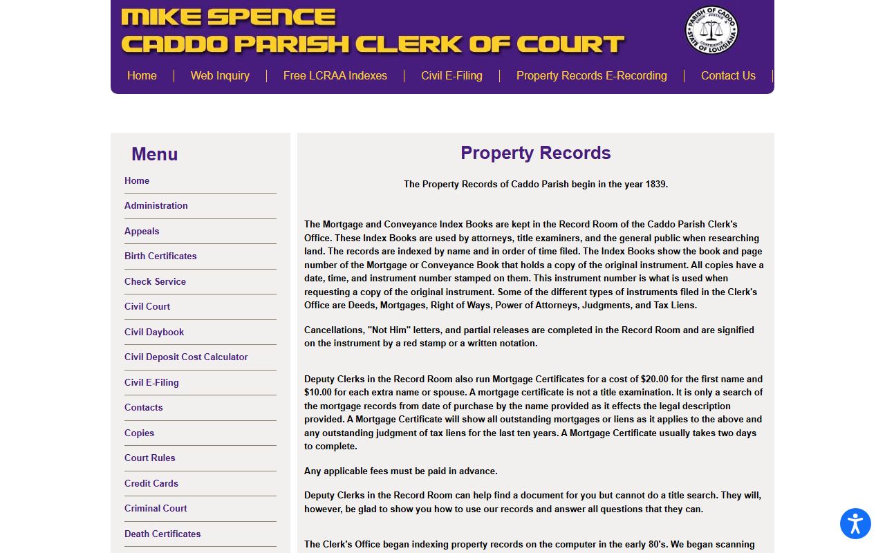 Caddo Parish court records clerk property records access