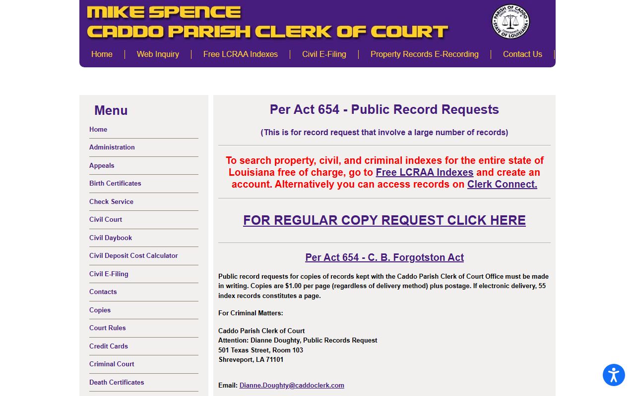 Caddo Parish court records public request page