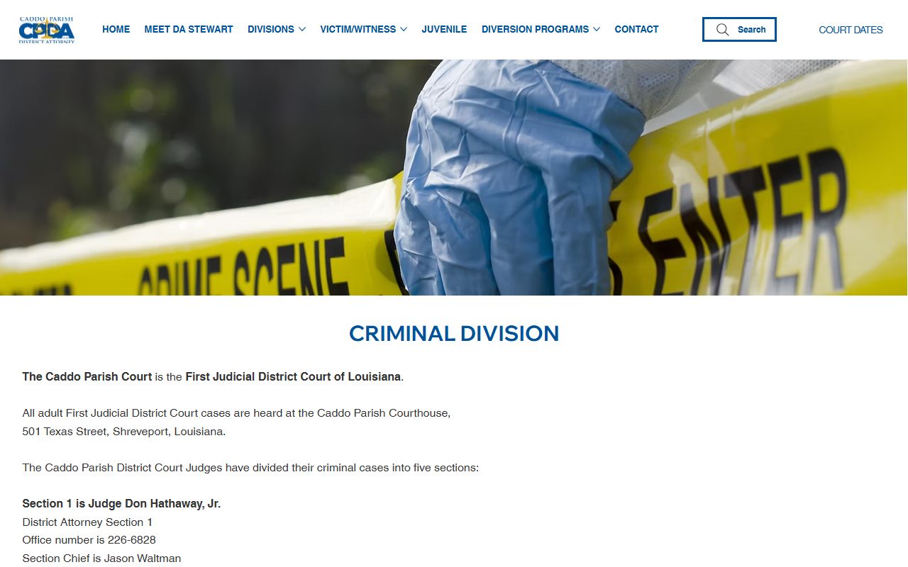 Caddo Parish criminal court records District Attorney criminal division