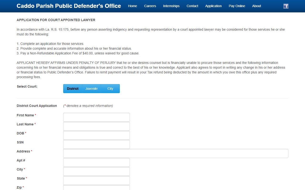 Caddo Parish criminal court records public defender application