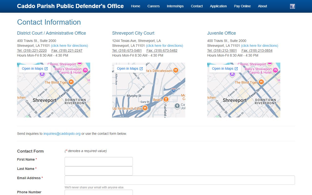 Caddo Parish criminal court records public defender contact offices