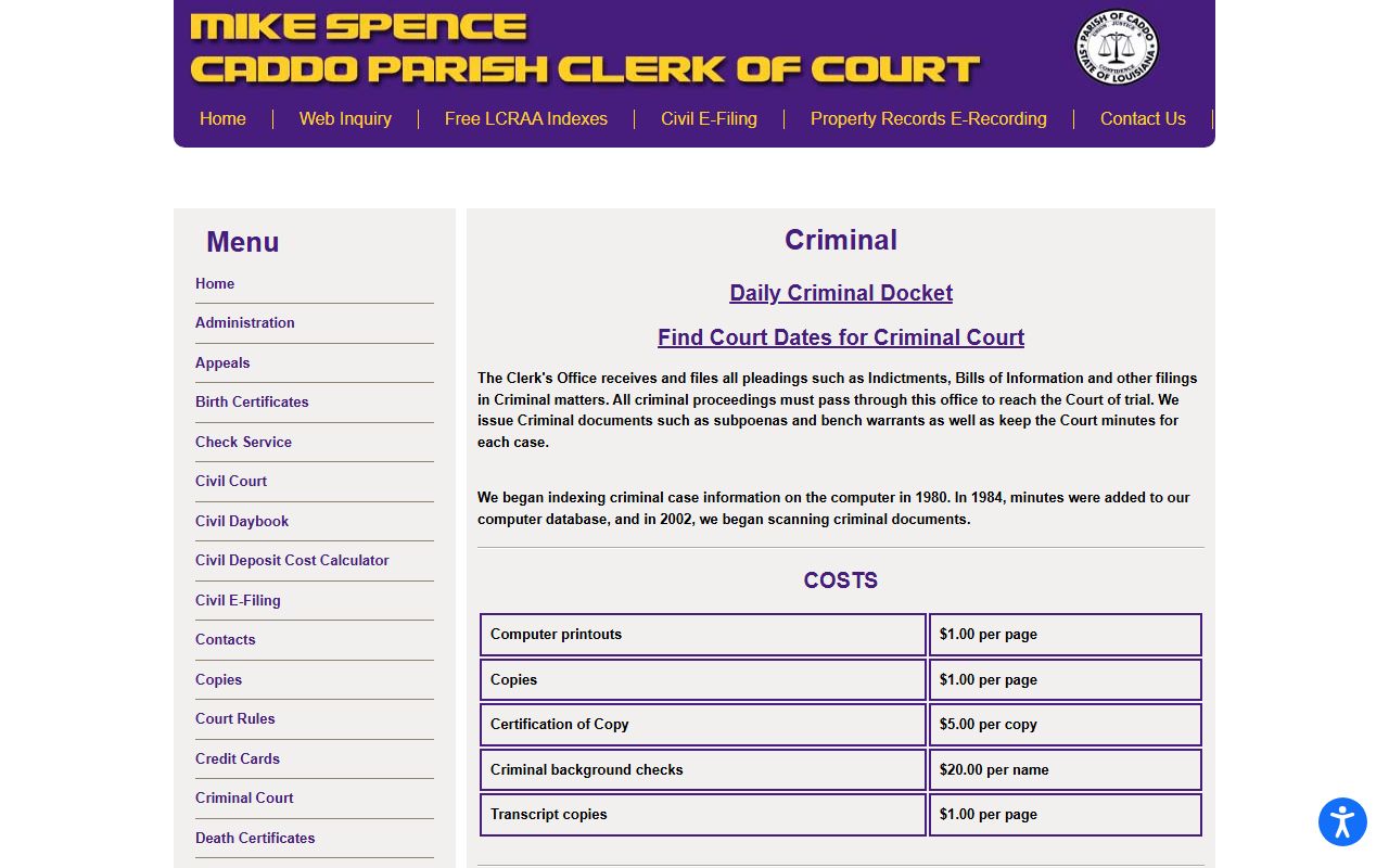 Caddo Parish District Court criminal division clerk source