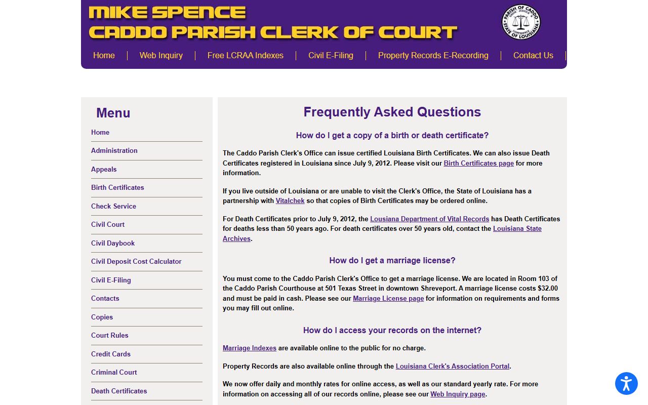 Caddo Parish District Court clerk FAQ source