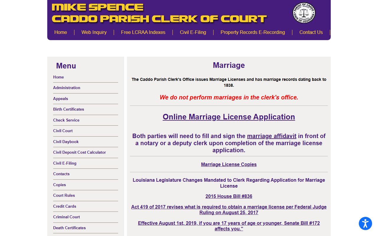 Caddo Parish District Court marriage records clerk source