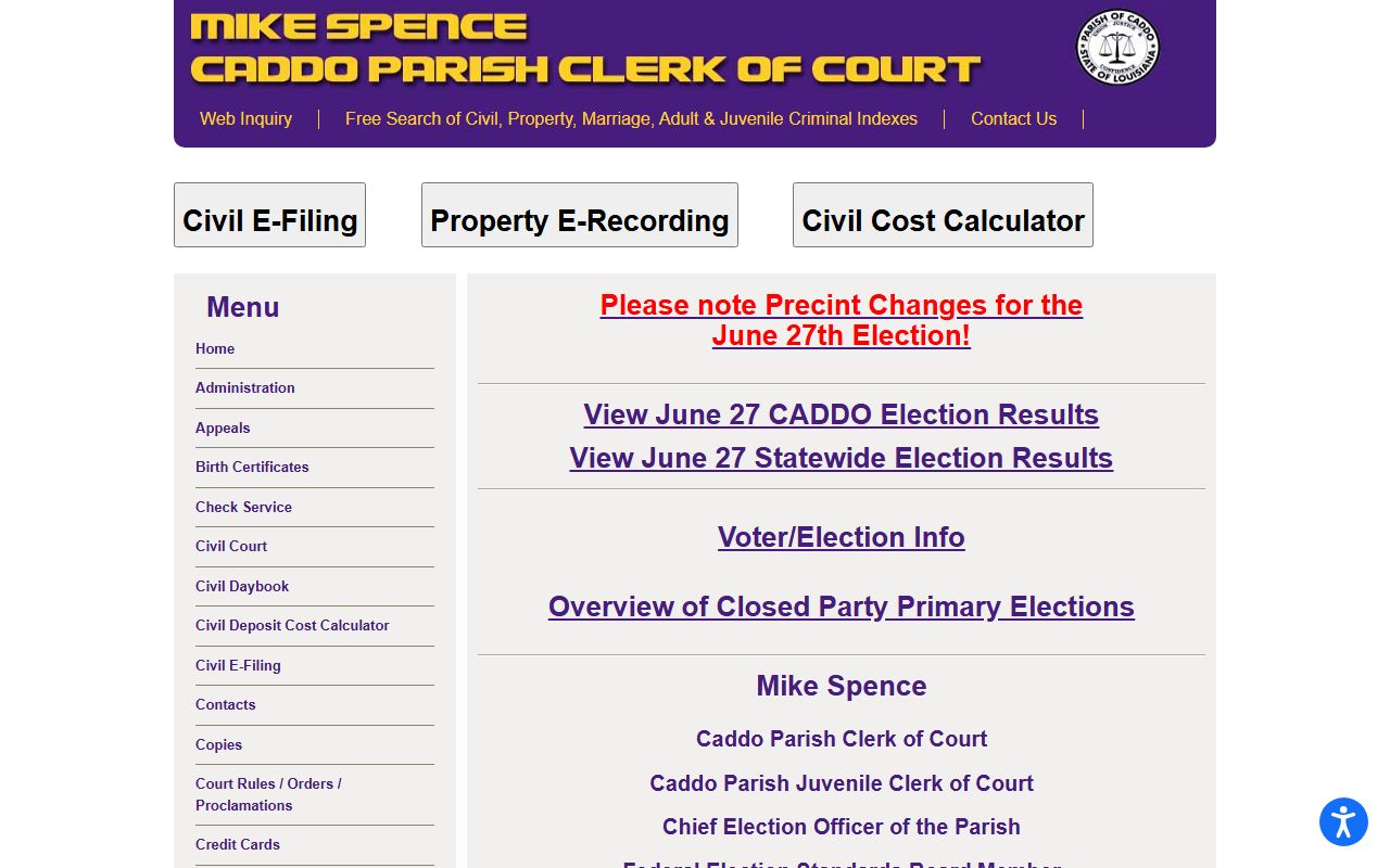 Caddo Parish court records Clerk of Court homepage