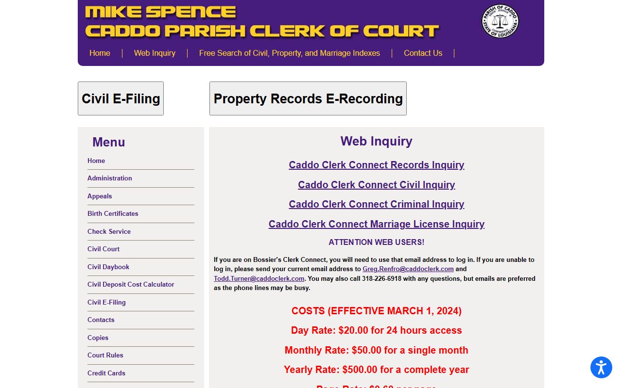 Caddo Parish court records Web Inquiry page