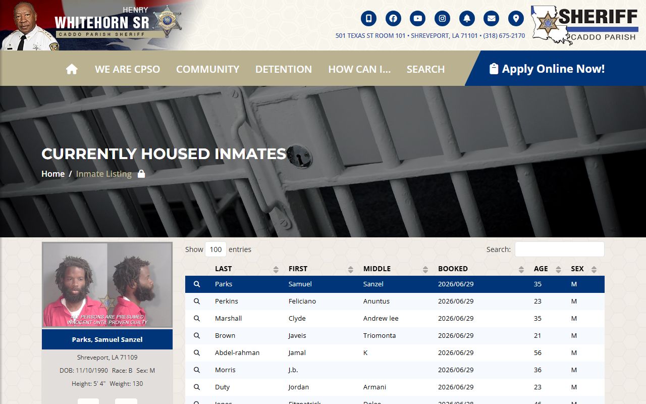 Caddo Parish inmate records current roster