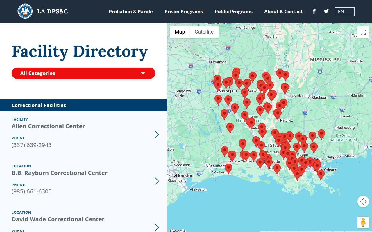 Caddo Parish inmate records DPS and Corrections facility locations