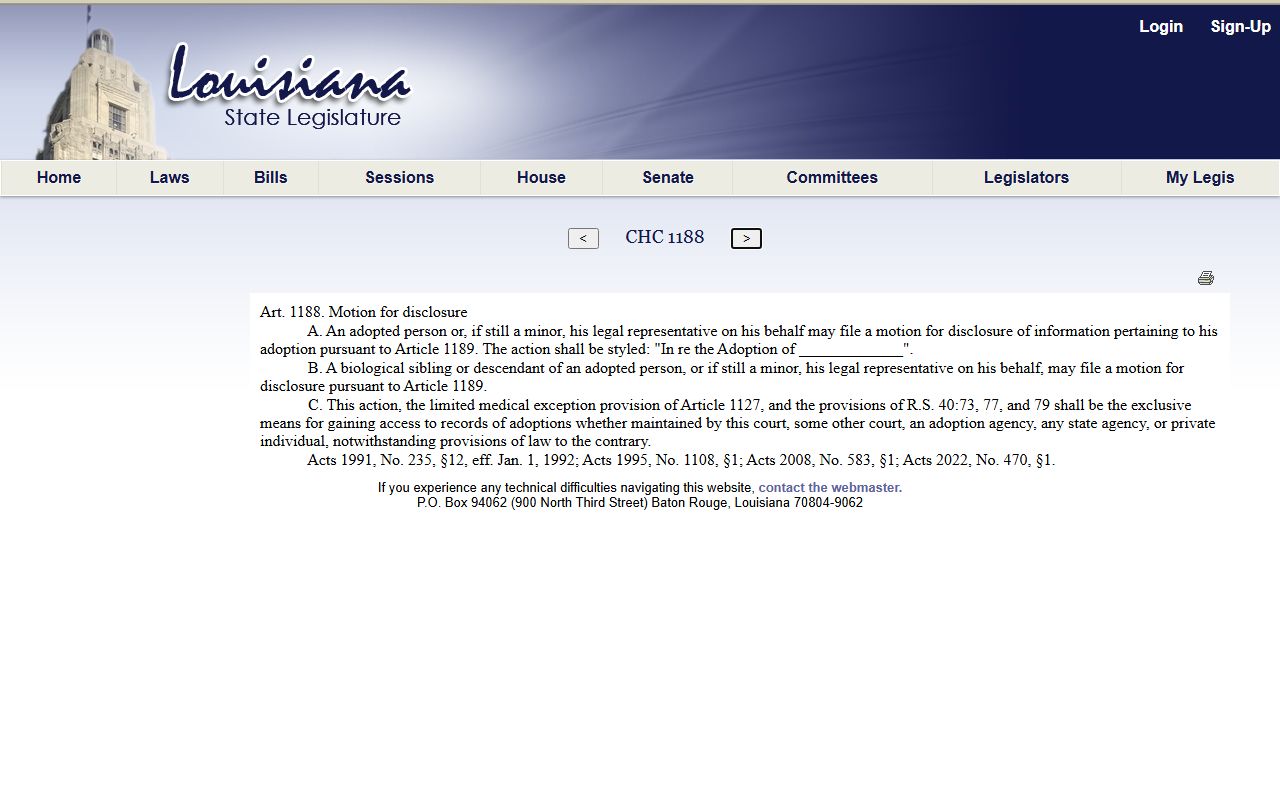Caddo Parish marriage and divorce records adoption disclosure process