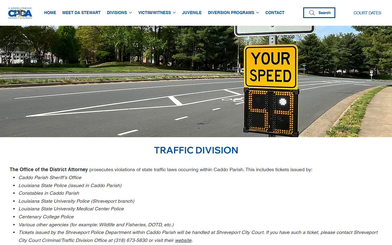 Caddo Parish traffic court records District Attorney traffic division