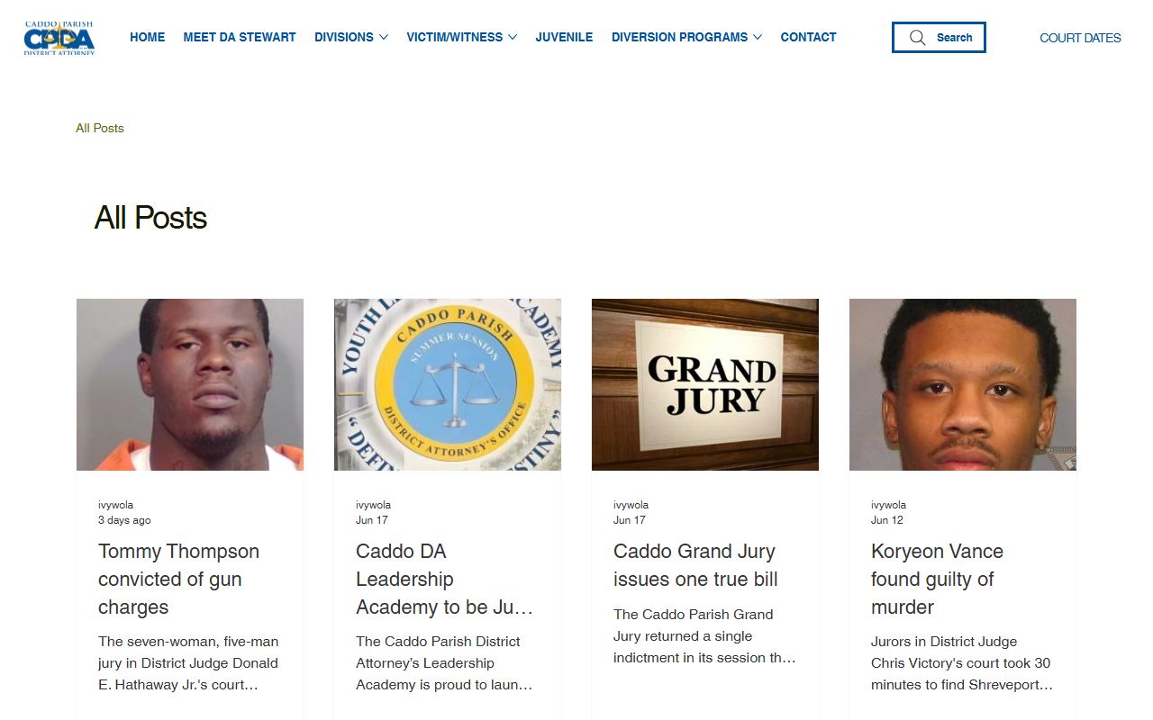 Caddo Parish warrant records District Attorney public updates